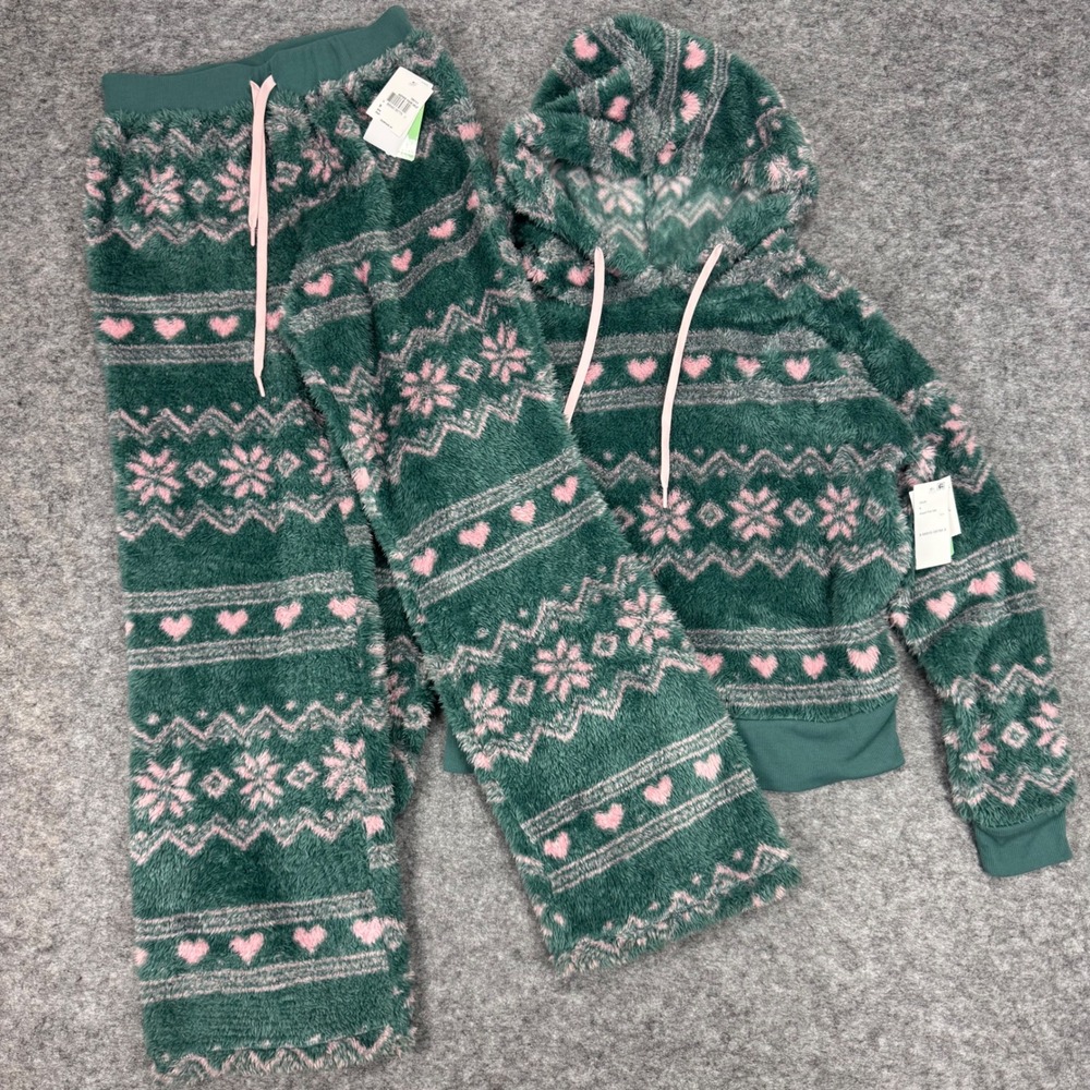 Honeydew Intimates Aspen Fair Isle Snowflake Heart Plush Pajama Set Womens Small